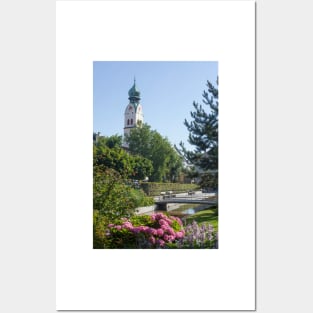 Riedergarten with parish church of St. Nikolaus, Rosenheim, Upper Bavaria, Bavaria, Germany, Europe Posters and Art